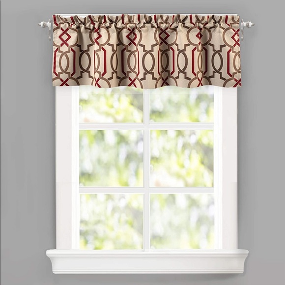 Geometric Trellis Pattern Window Curtain Valance Rod Pocket 52”x14” Red - Picture 9 of 9
